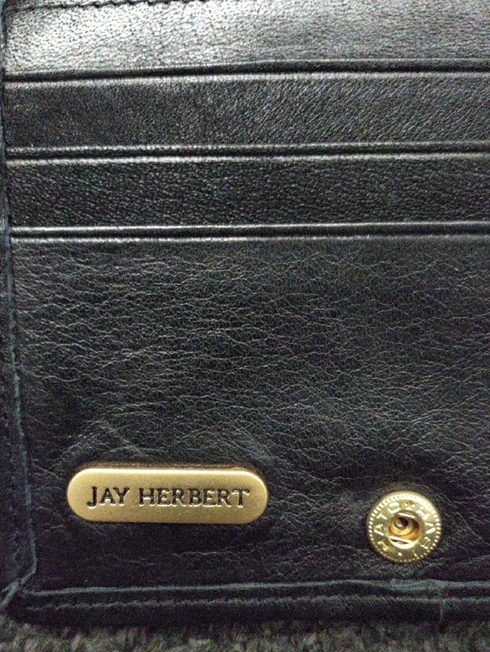 JAY HERBERT Black Woven Leather Compact Wallet with Gold Accent